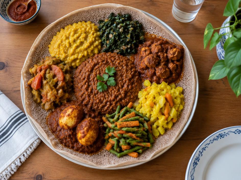 Injera feast for two
